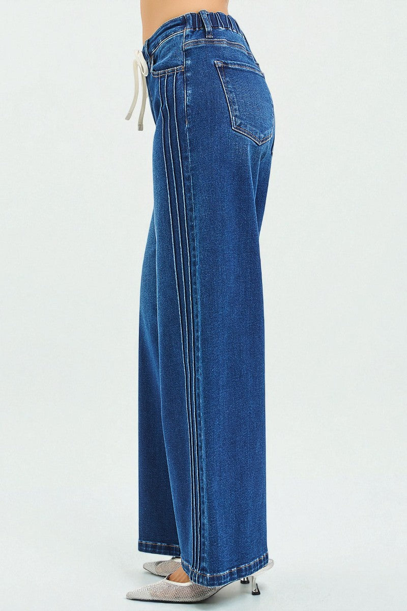 Dark Wash Drawstring Wide Leg Jeans