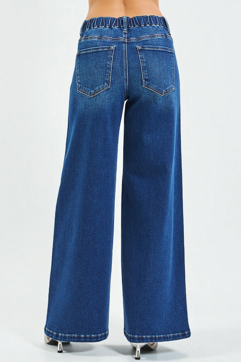 Dark Wash Drawstring Wide Leg Jeans