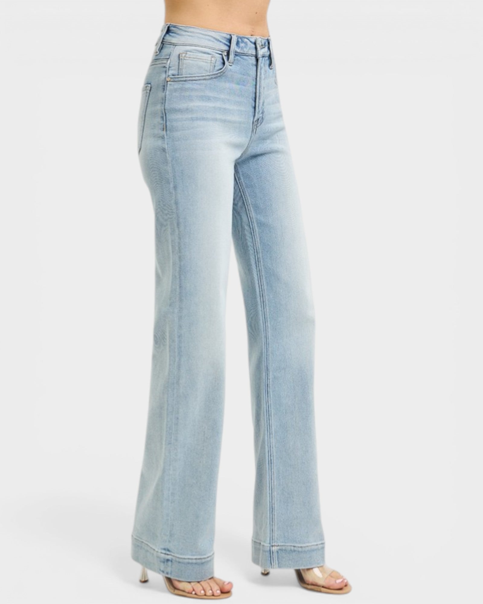 Light blue jeans on a white background