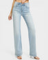 Light blue jeans worn by a person on a white background