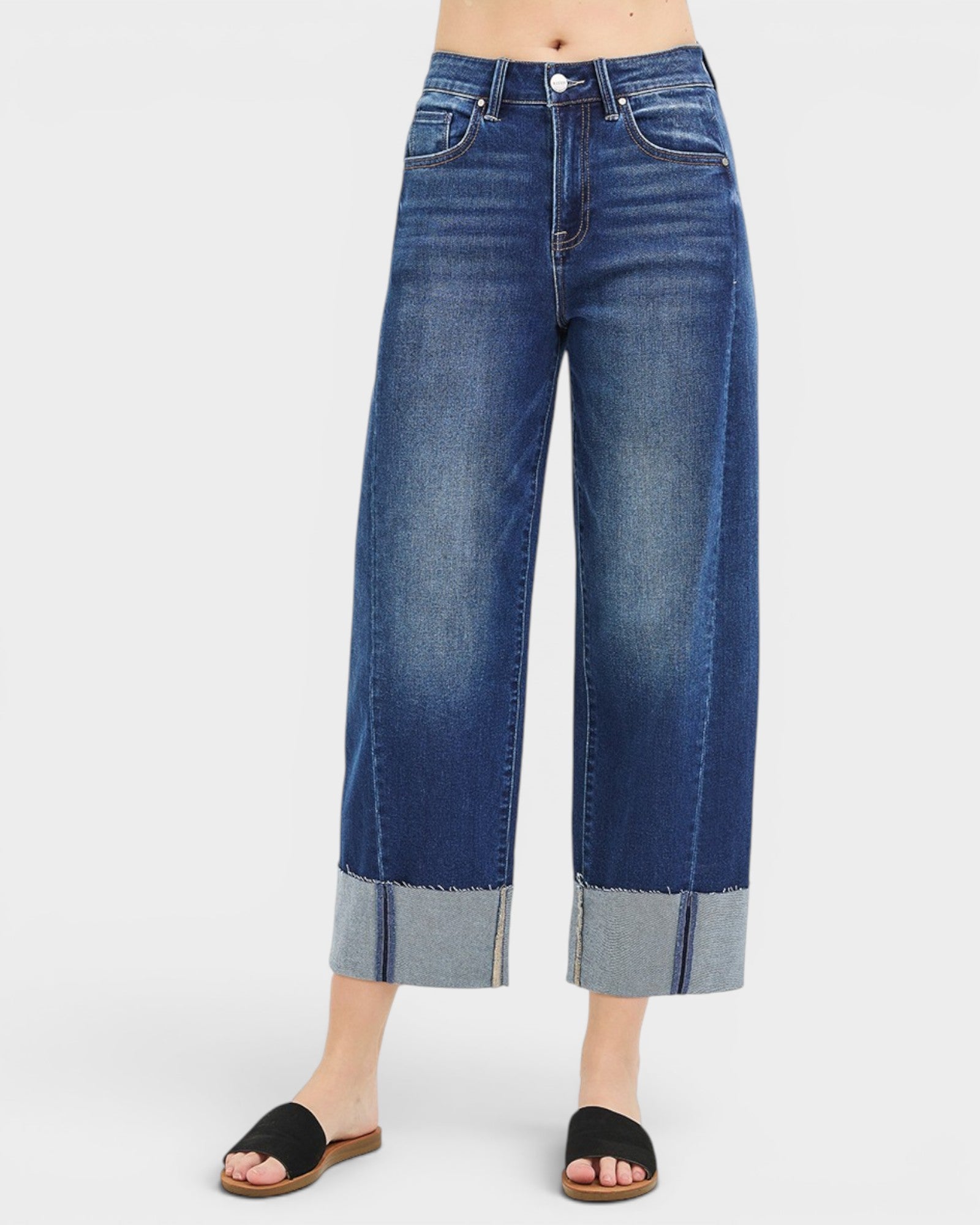 Dark Wash Cuffed Wide Leg Jeans