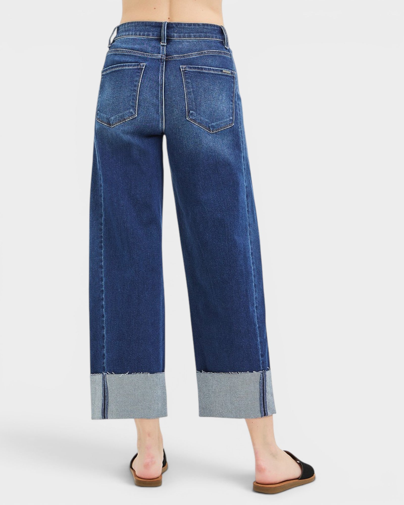 Dark Wash Cuffed Wide Leg Jeans