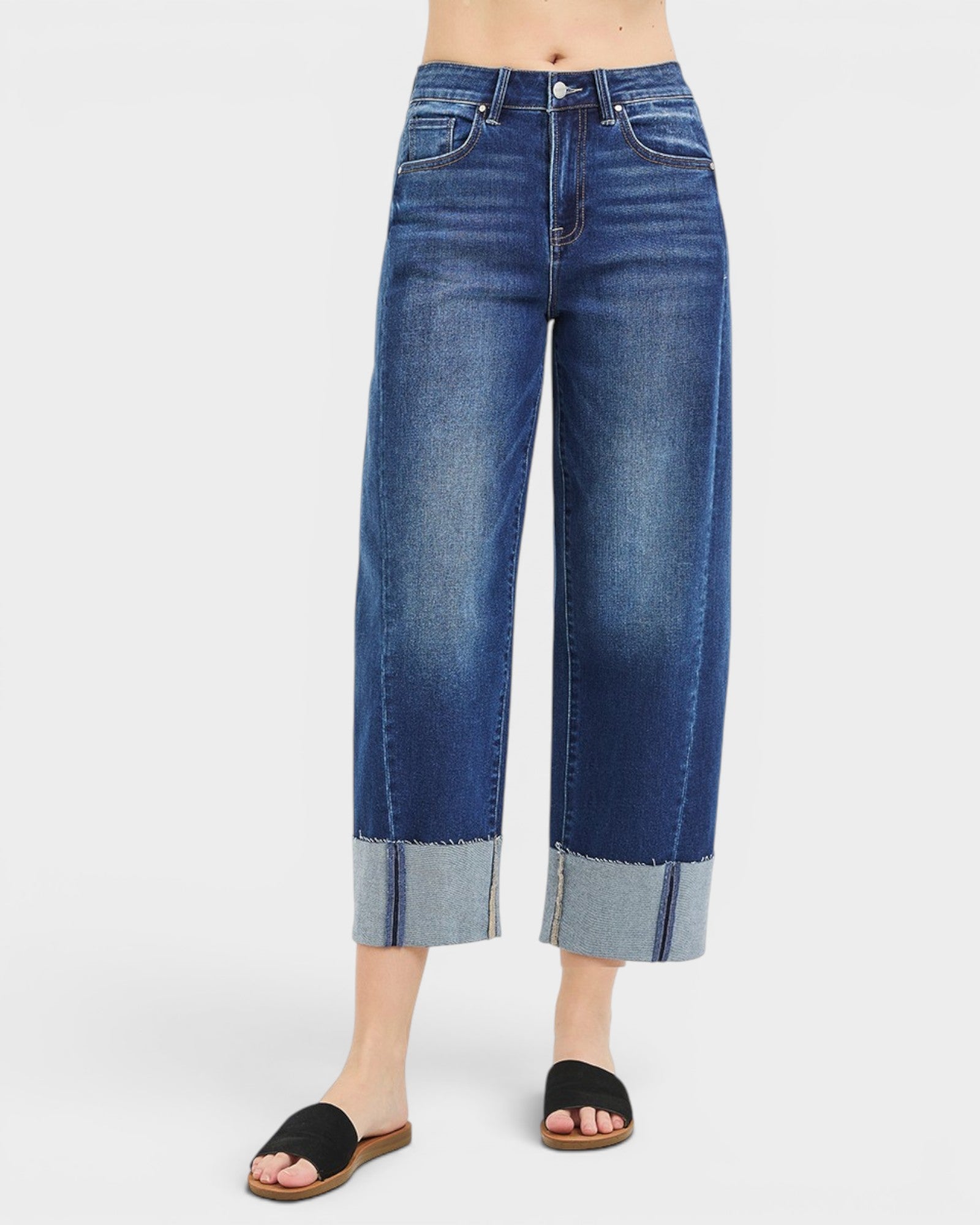 Dark Wash Cuffed Wide Leg Jeans
