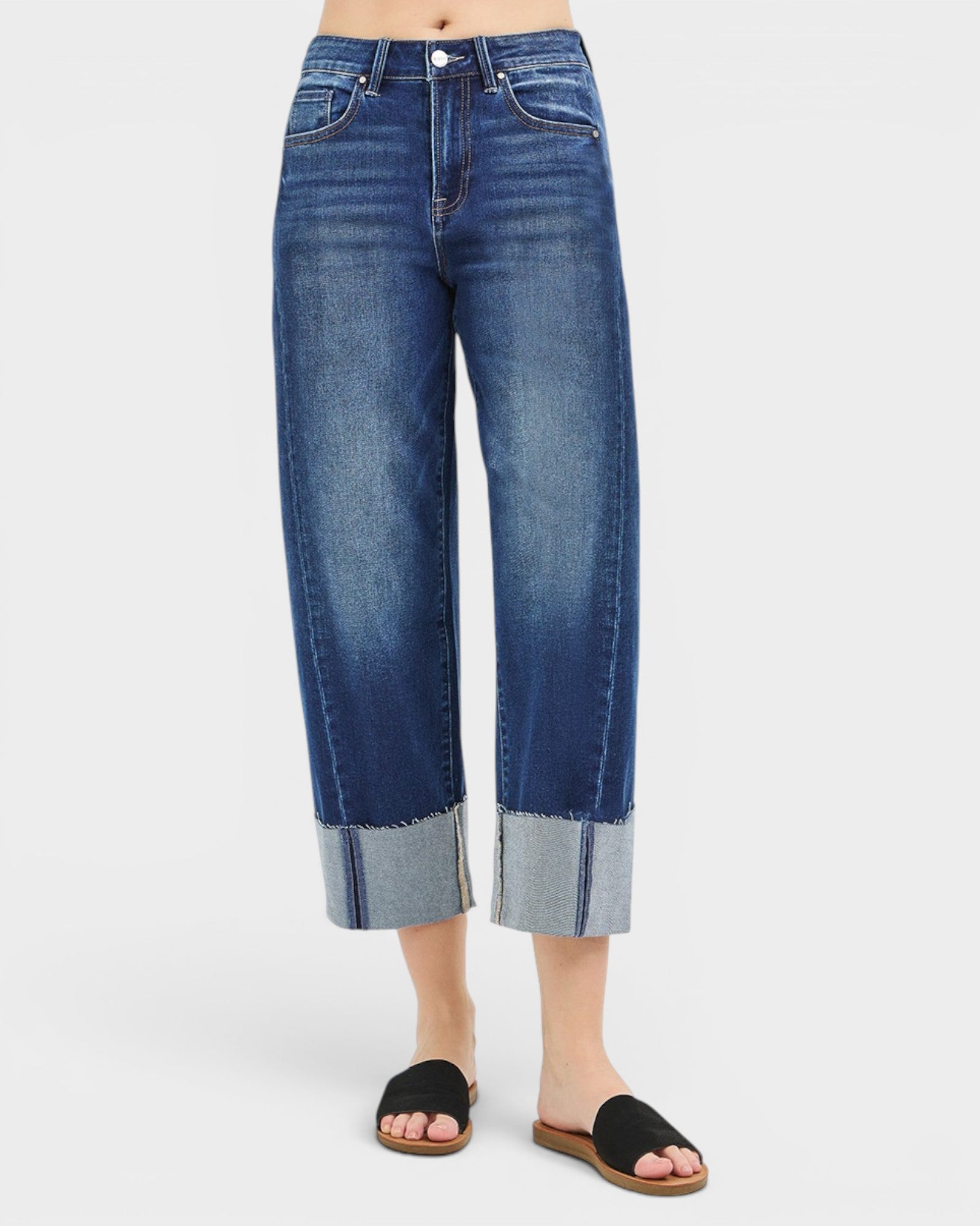 Dark Wash Cuffed Wide Leg Jeans