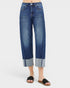 Dark Wash Cuffed Wide Leg Jeans