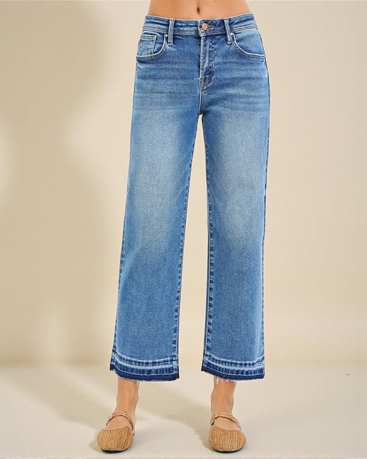 Medium Wash Cropped Wide Leg Jeans