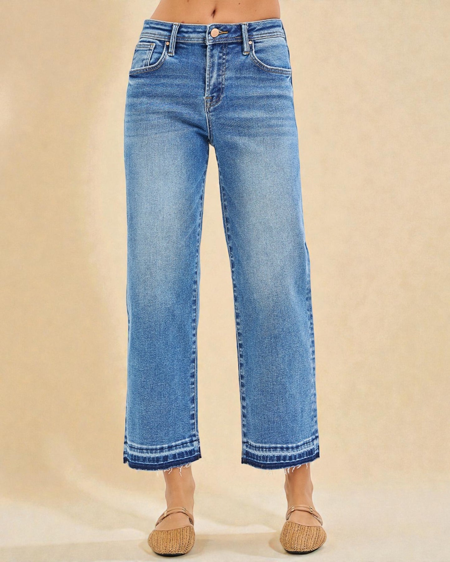 Medium Wash Cropped Wide Leg Jeans