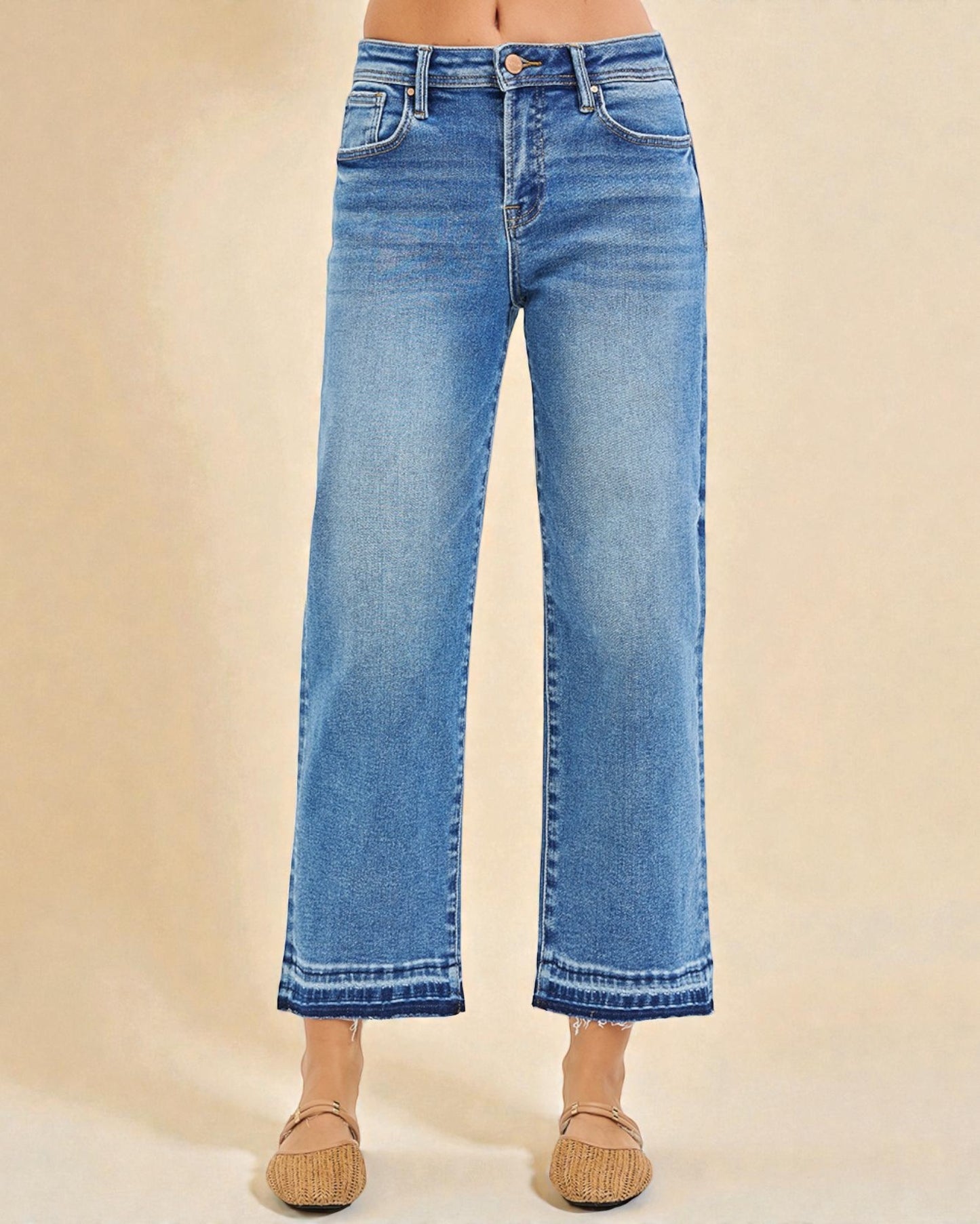 Medium Wash Cropped Wide Leg Jeans