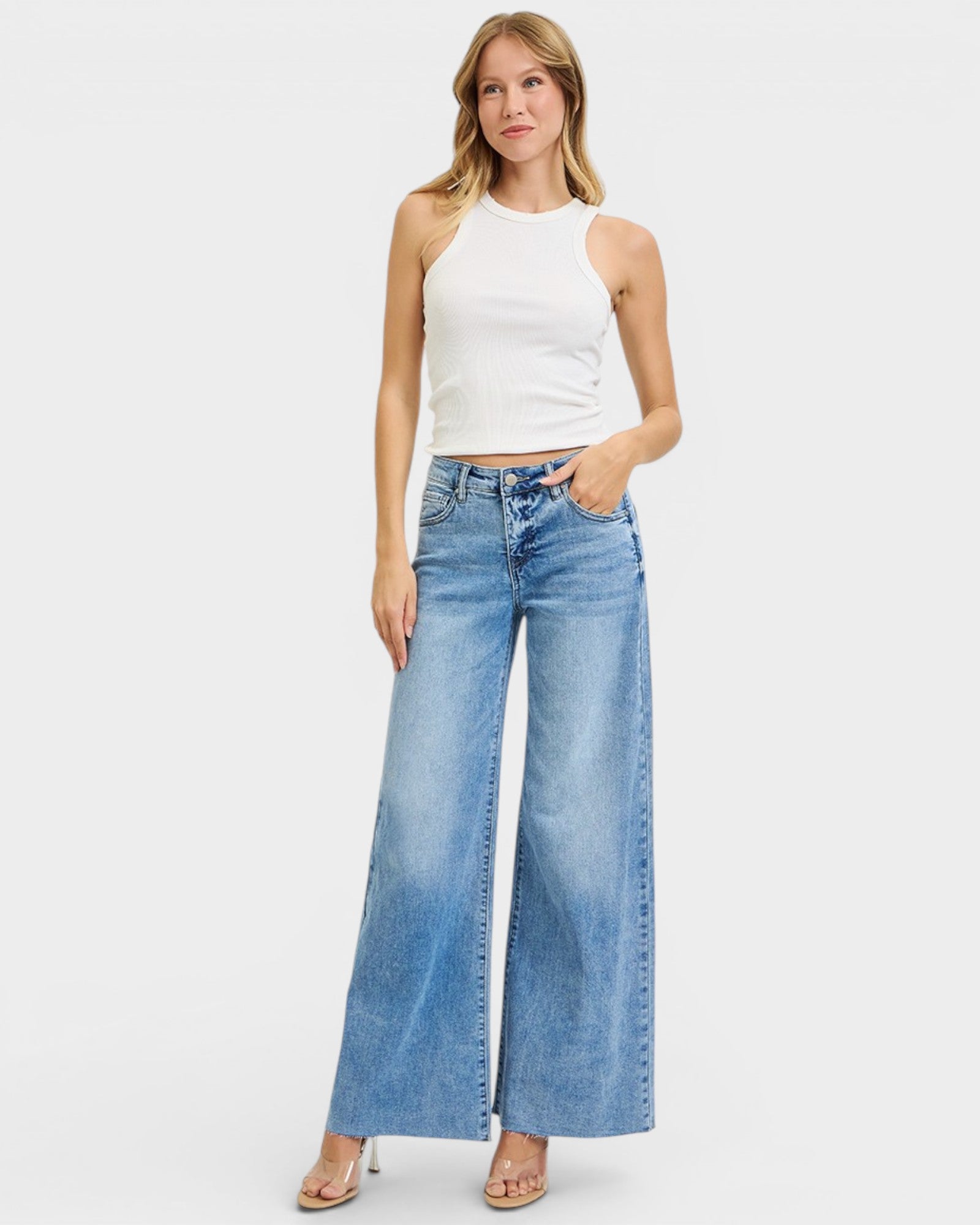 Light Wash Tummy Control Wide Leg Jeans