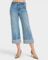 Medium Wash Cuffed Crop Wide Leg Jeans