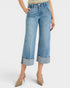 Medium Wash Cuffed Crop Wide Leg Jeans