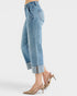 Medium Wash Cuffed Crop Wide Leg Jeans