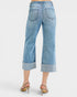 Medium Wash Cuffed Crop Wide Leg Jeans