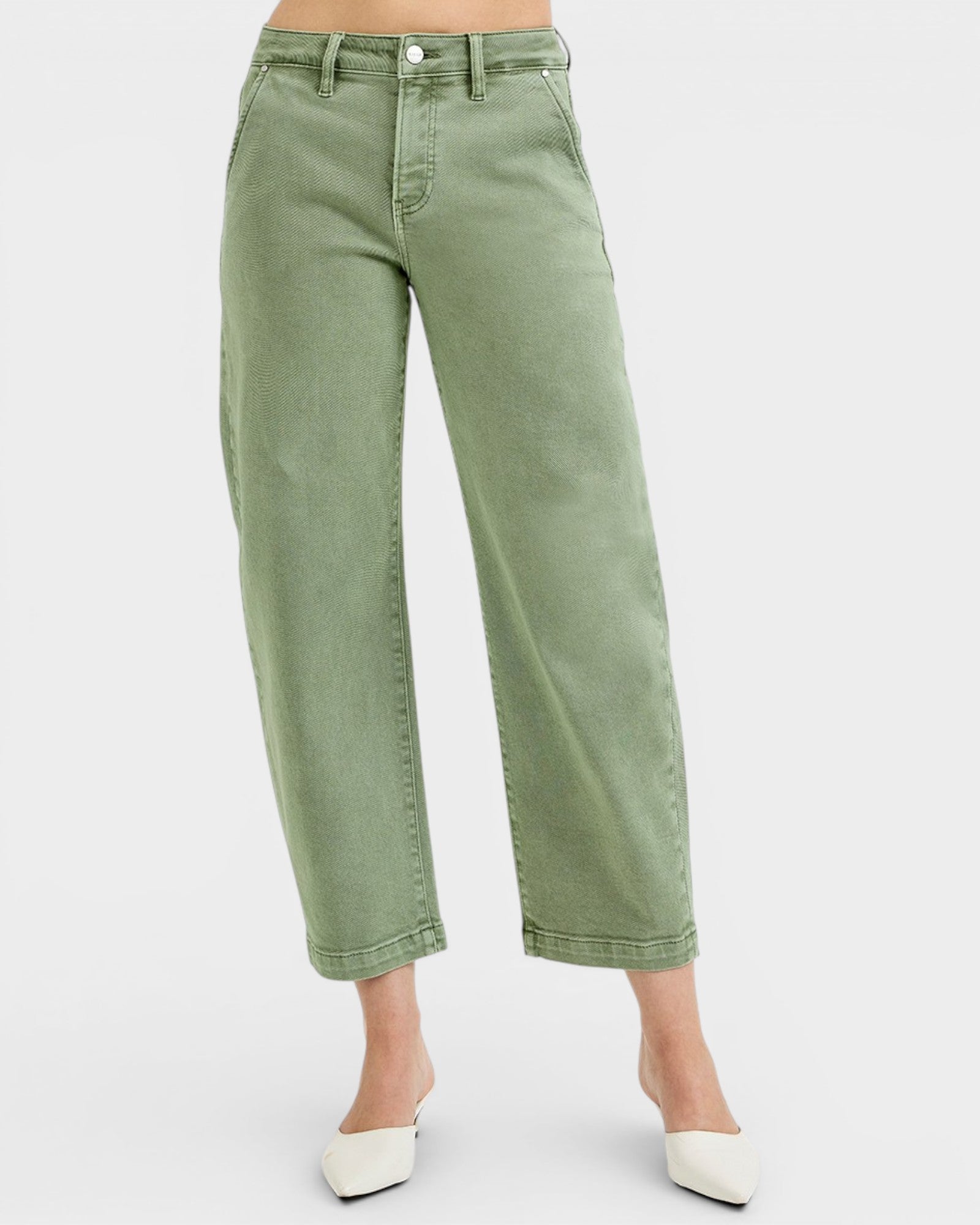 Olive Wash Tummy Control Barrel Jeans
