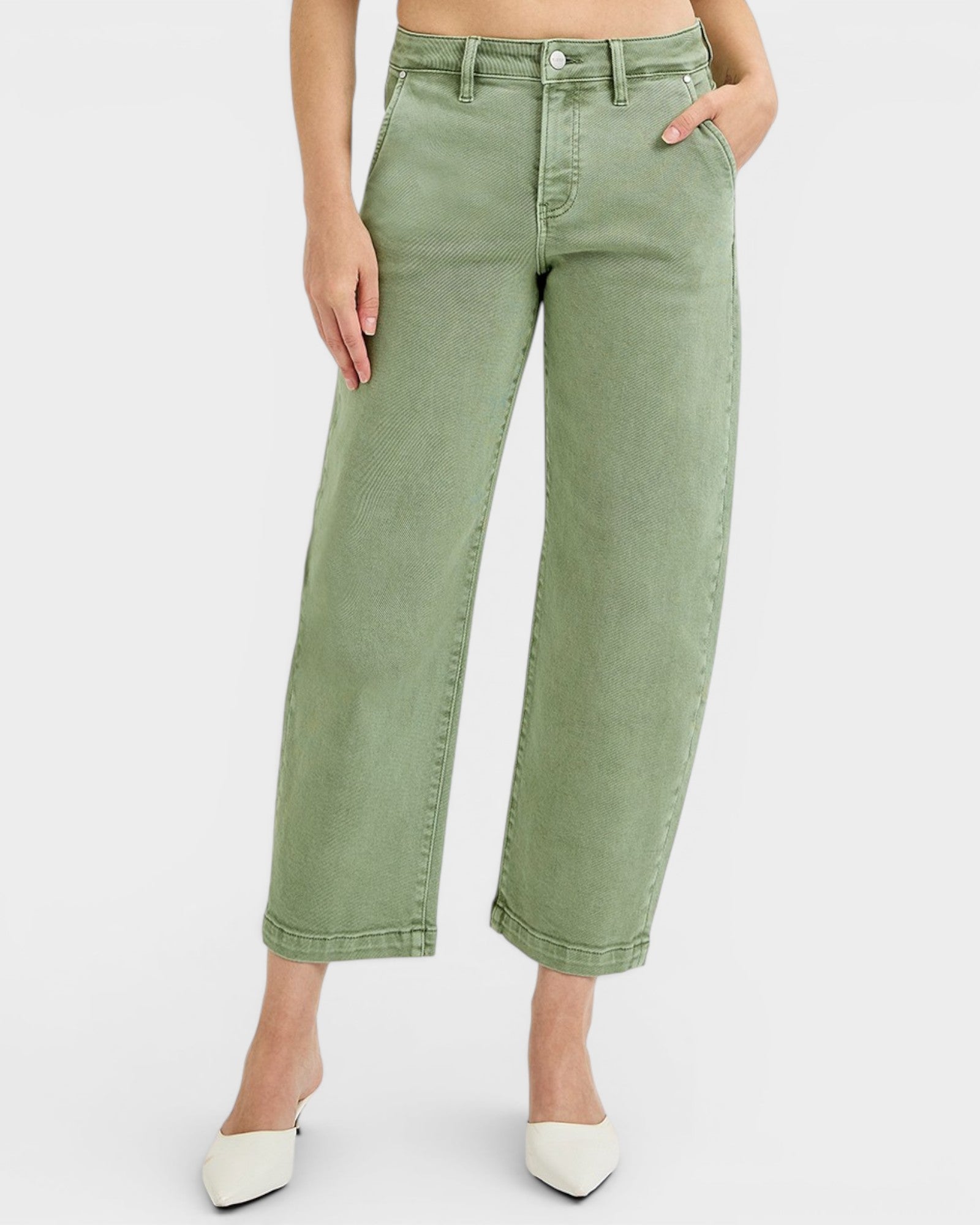 Olive Wash Tummy Control Barrel Jeans