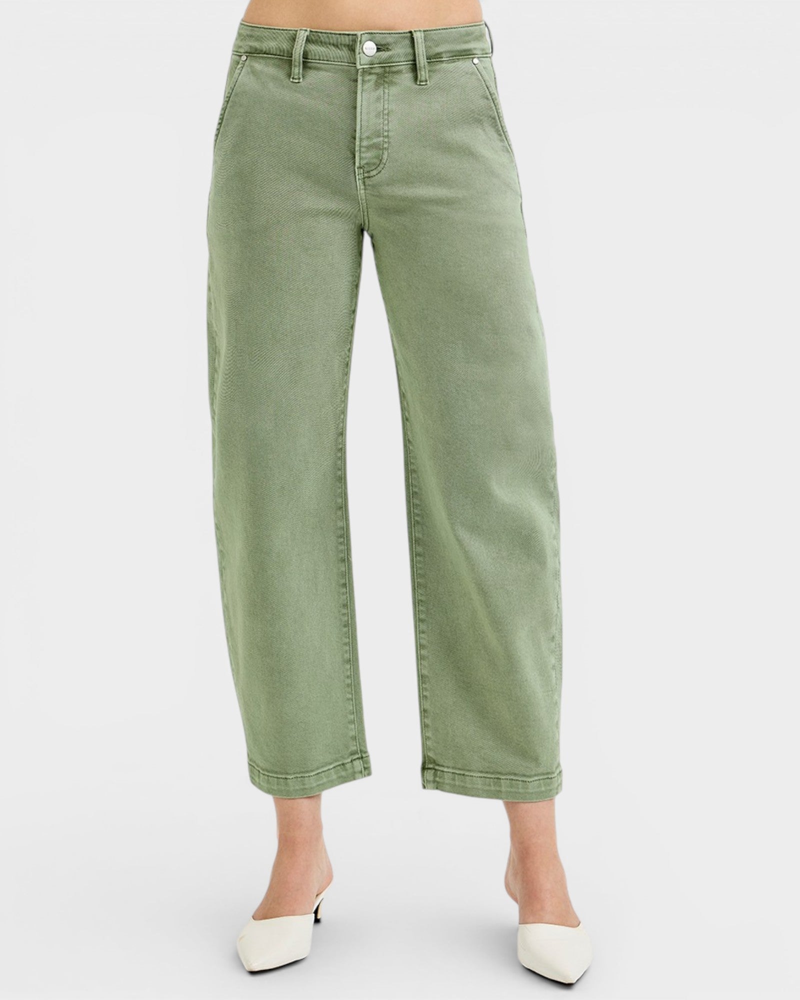 Olive Wash Tummy Control Barrel Jeans