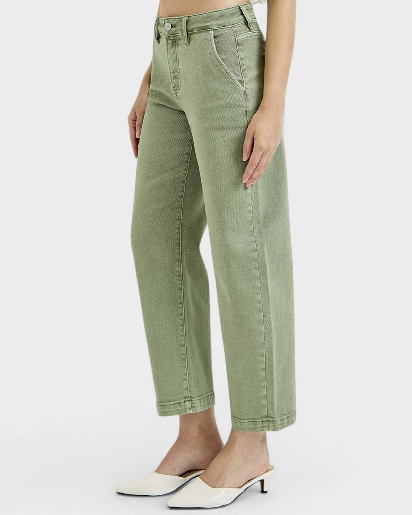 Olive Wash Tummy Control Barrel Jeans