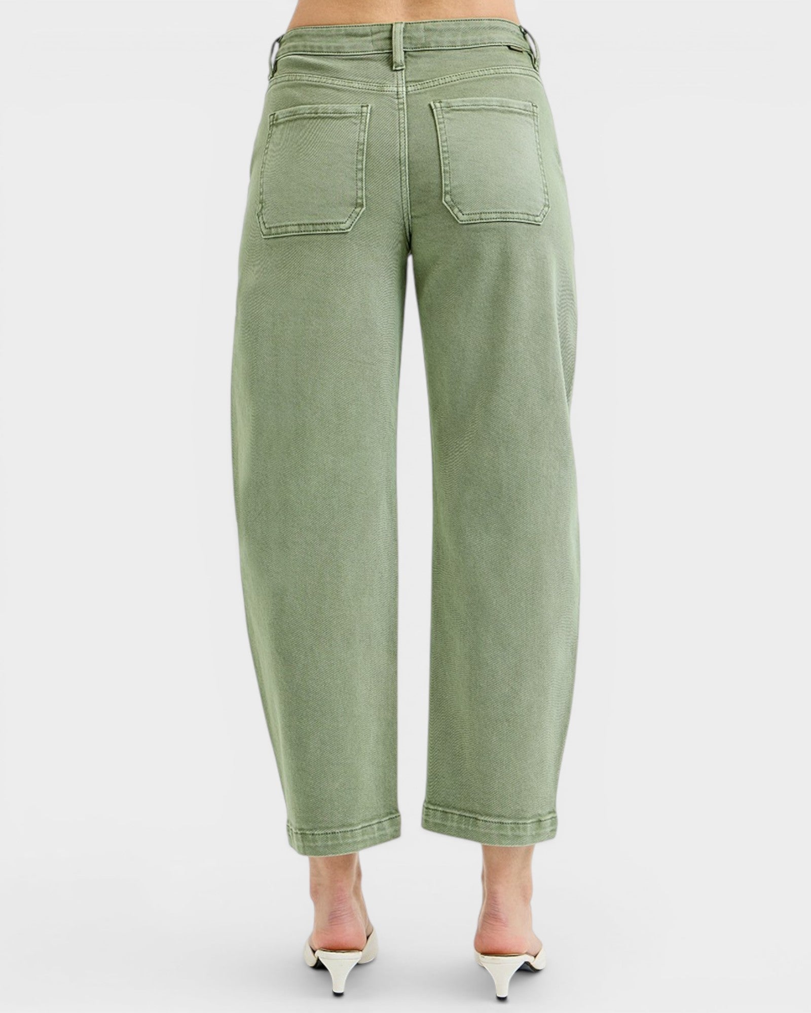 Olive Wash Tummy Control Barrel Jeans