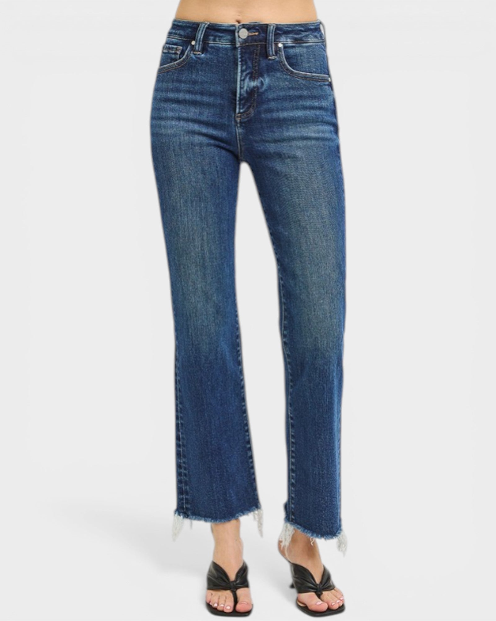 Blue jeans with a white background