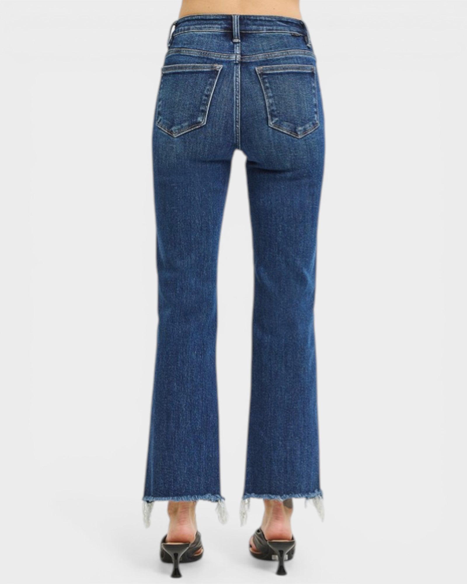 Dark Wash Frayed Hem Straight Leg Jeans