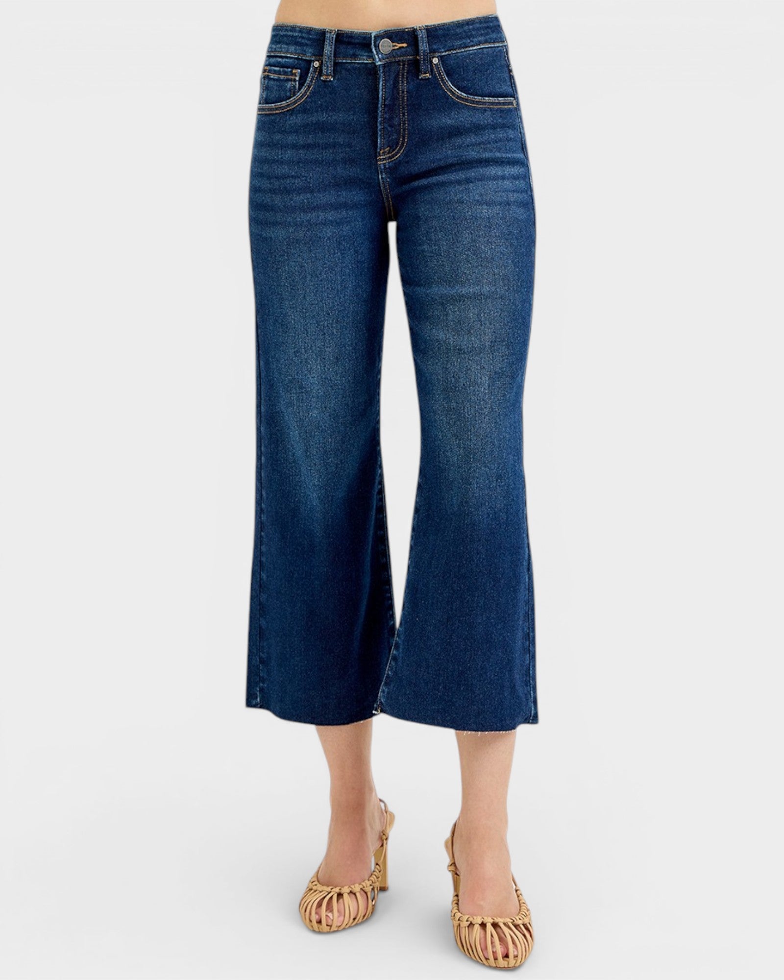 Dark Wash Tummy Control Crop Wide Leg Jeans
