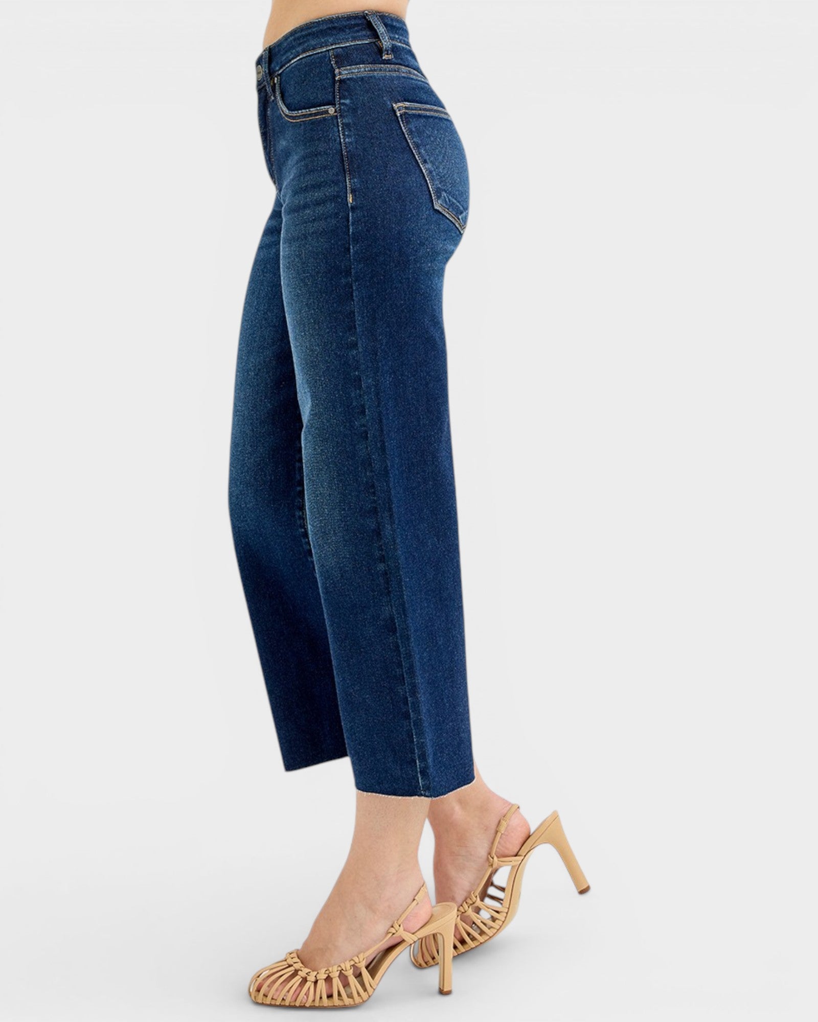 Dark Wash Tummy Control Crop Wide Leg Jeans