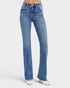 Blue jeans worn by a person on a white background