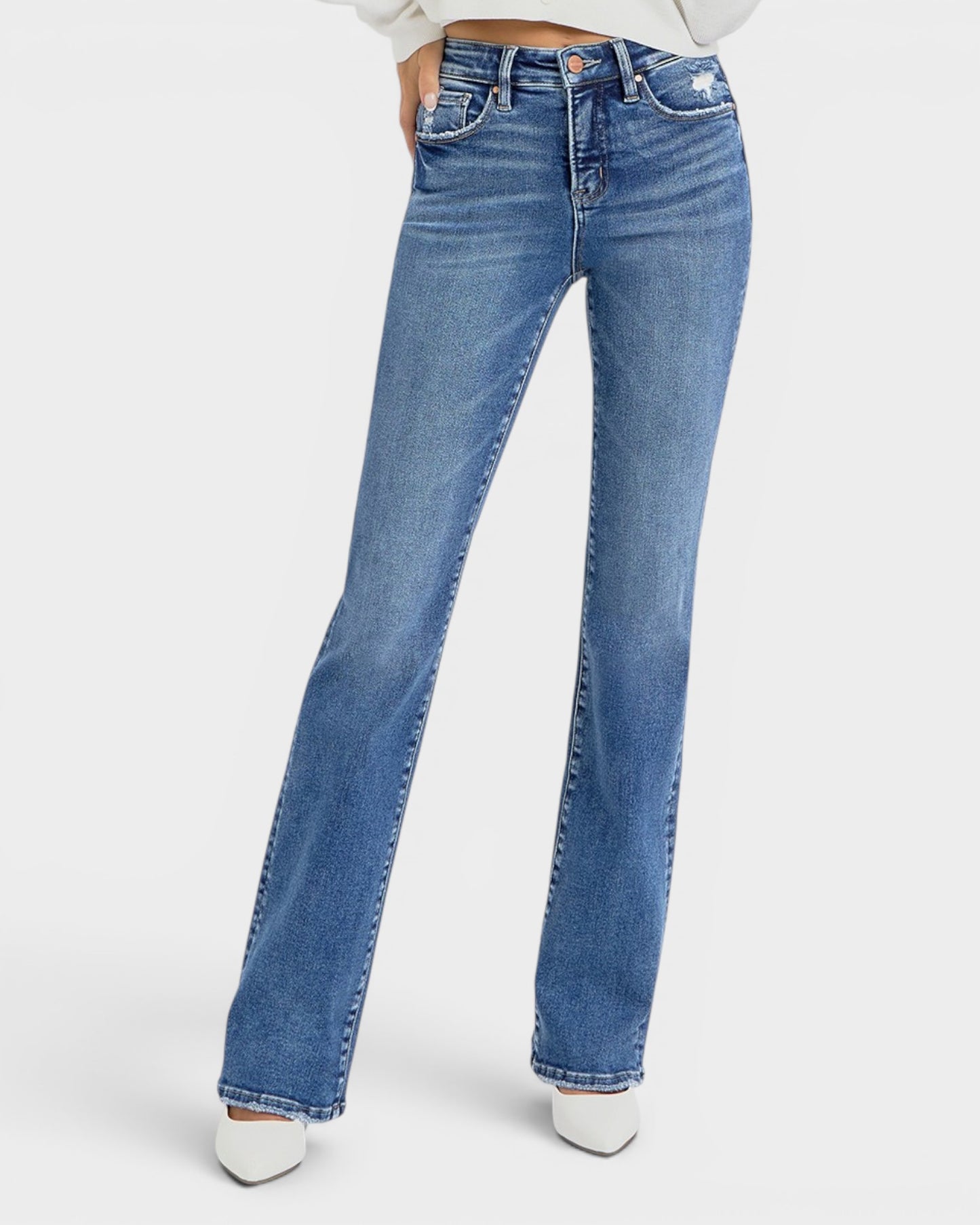Blue jeans on a white background