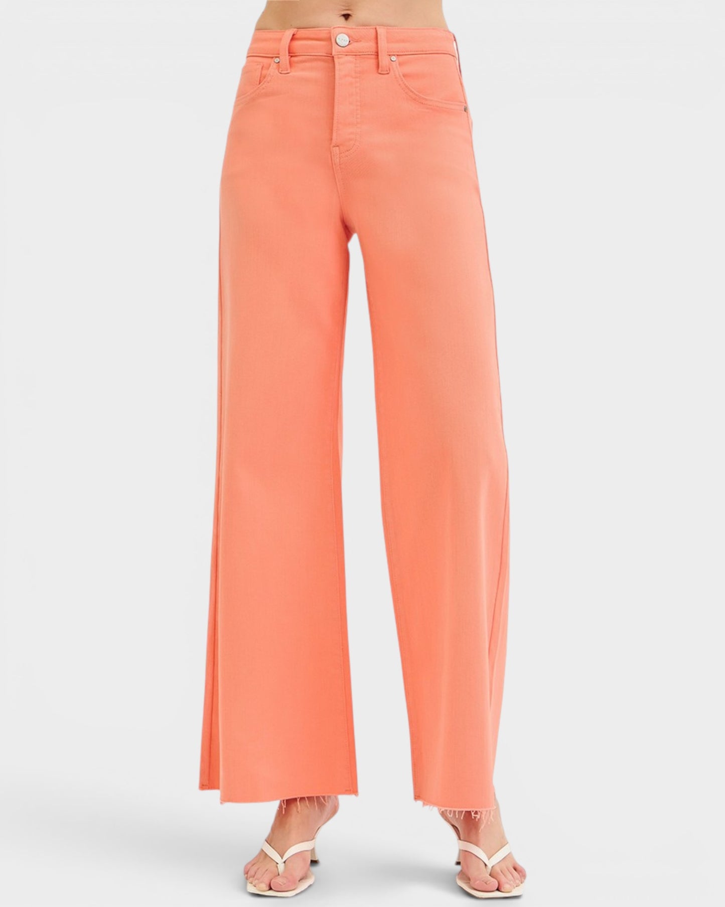 Coral wide-leg pants on a white background