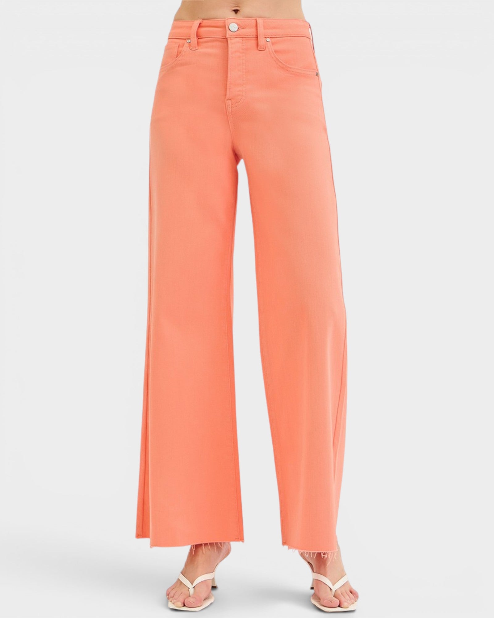 Coral wide-leg pants on a white background