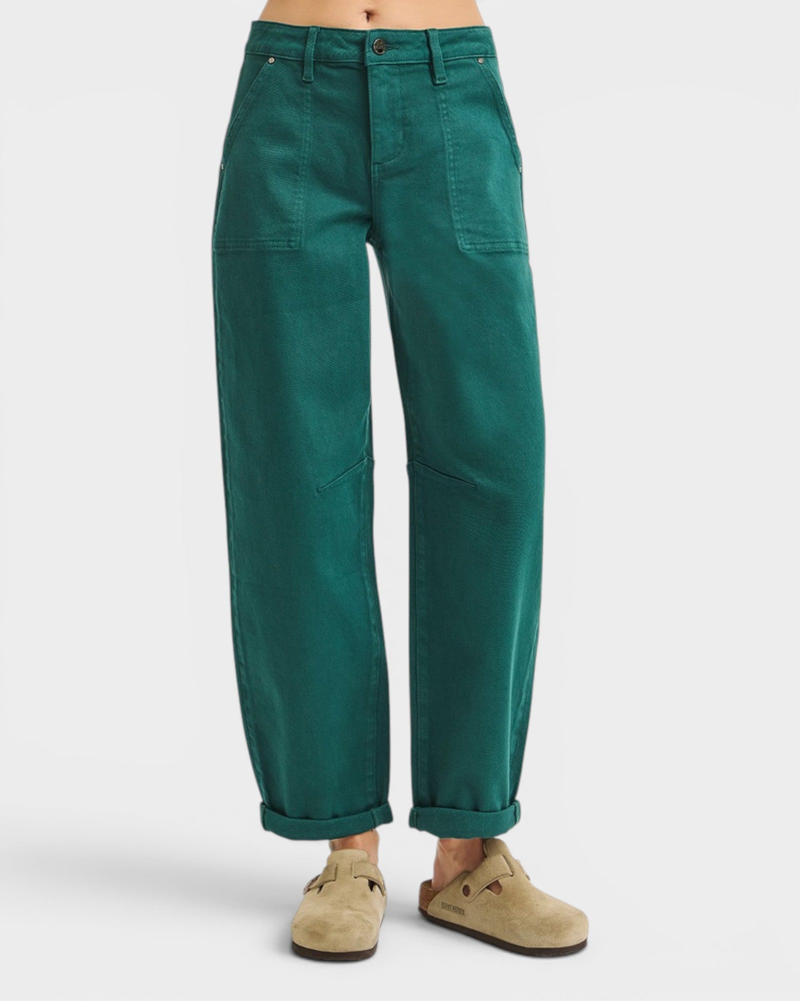 Hunter Green High Rise Barrel Pants