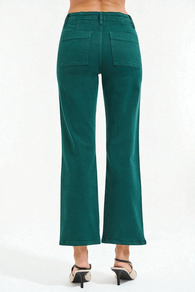 Green wide-leg pants on a white background