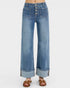 Medium Wash Cuffed Wide Leg Jeans