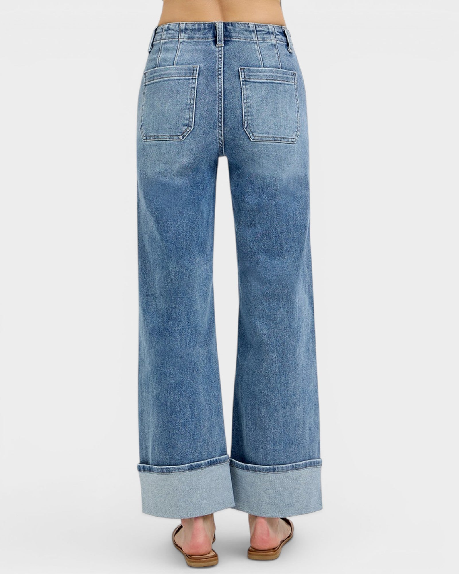 Medium Wash Cuffed Wide Leg Jeans
