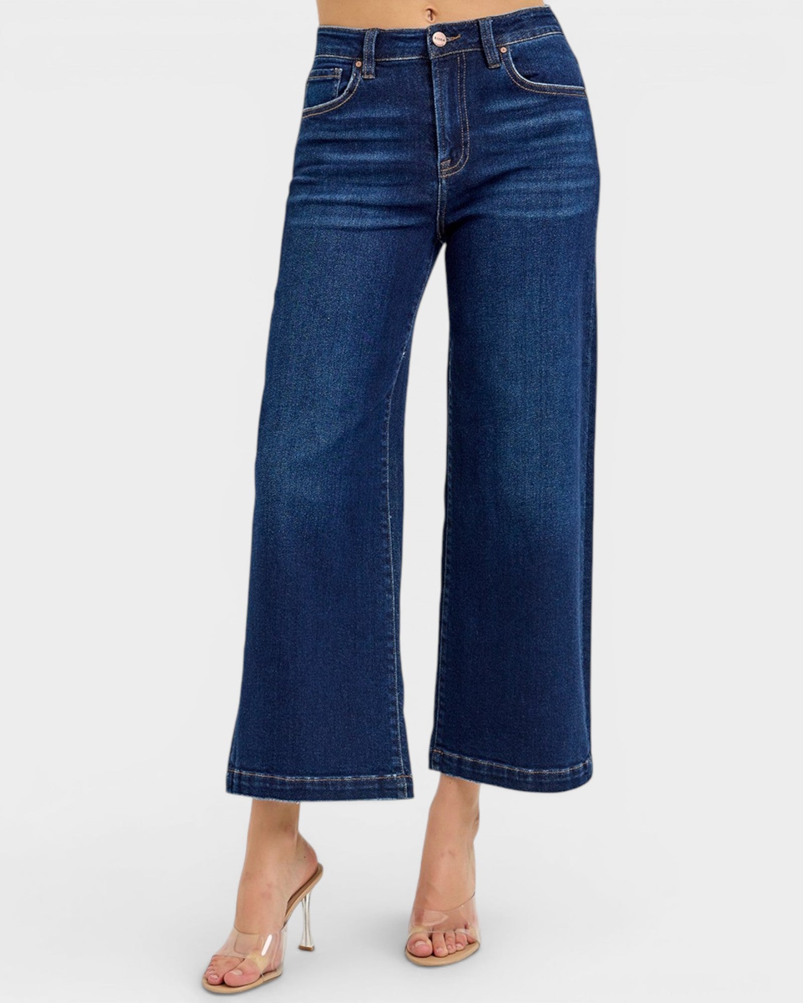 Dark Wash High Rise Wide Leg Crop Jeans