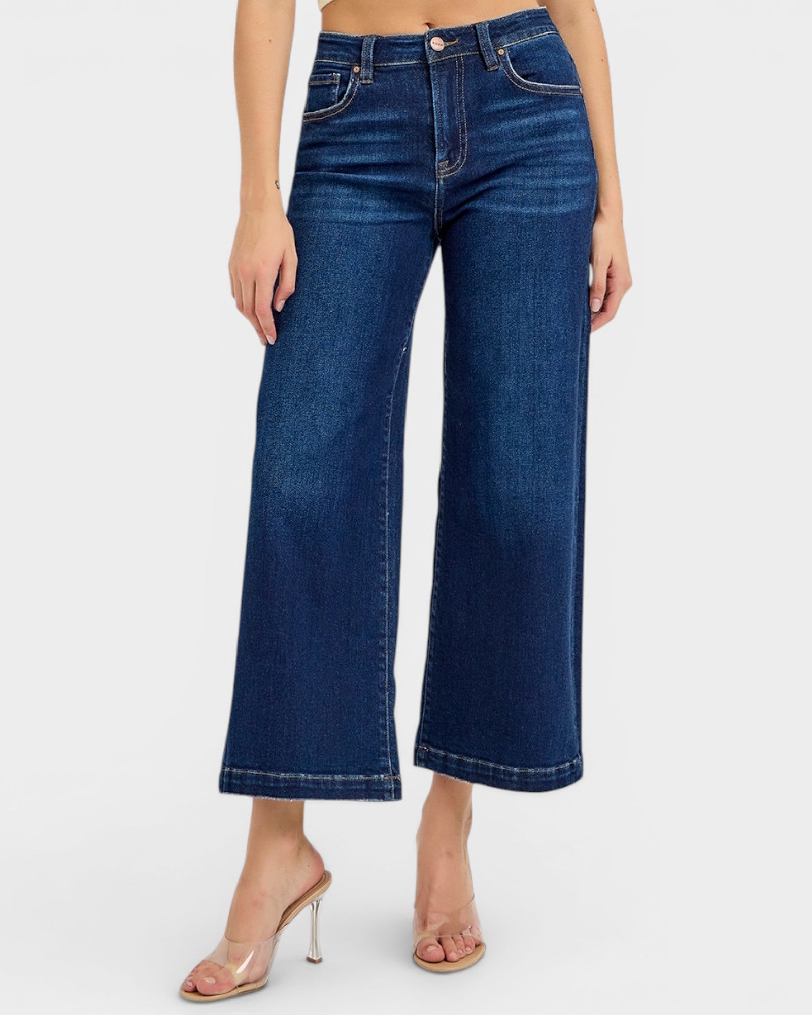 Dark Wash High Rise Wide Leg Crop Jeans