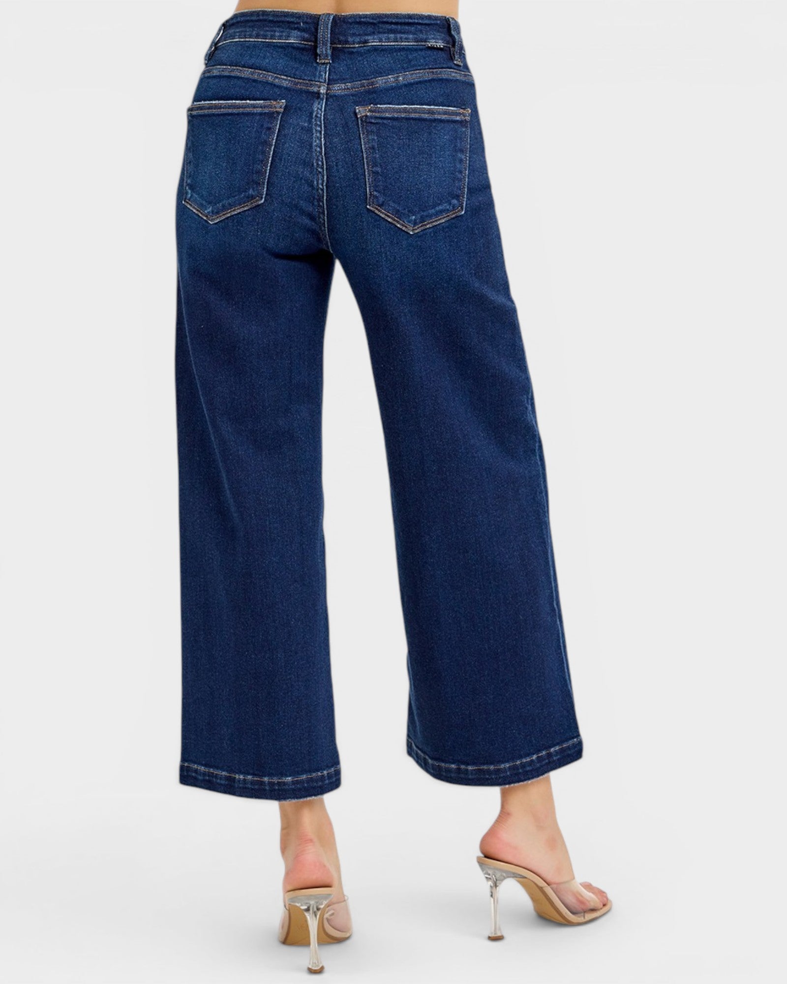 Dark Wash High Rise Wide Leg Crop Jeans