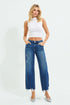Dark Wash Frayed Hem Wide Leg Jeans