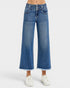 Dark Wash High Rise Frayed Hem Wide Leg Jeans
