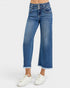 Dark Wash High Rise Frayed Hem Wide Leg Jeans