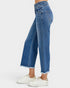 Dark Wash High Rise Frayed Hem Wide Leg Jeans