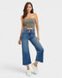 Dark Wash High Rise Frayed Hem Wide Leg Jeans