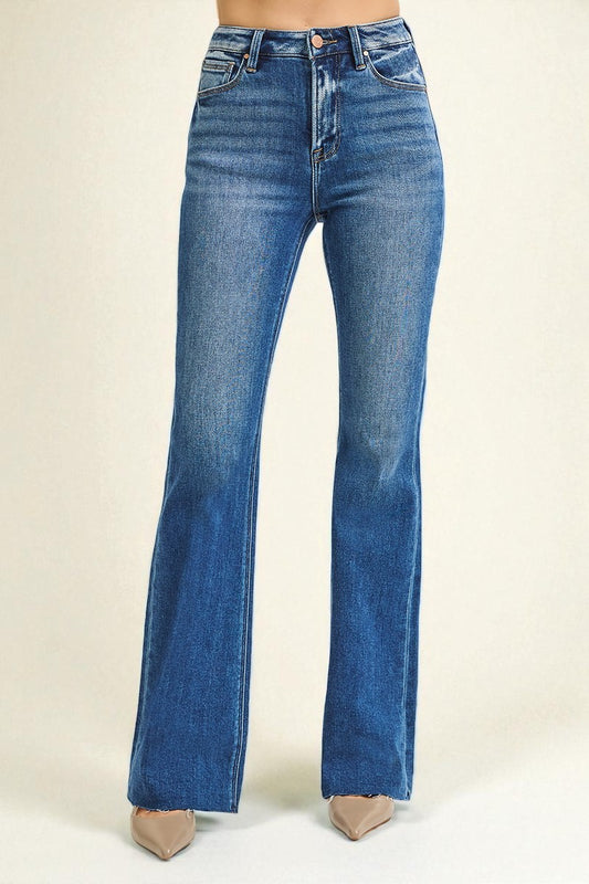 Blue jeans on a beige background