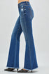 Blue flared jeans on a white background