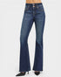 Blue flared jeans on a white background