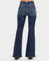 Blue flared jeans on a white background