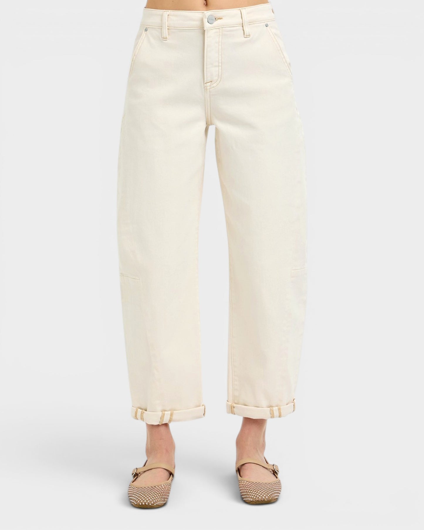 Ivory High Rise Barrel Jeans