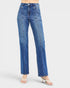 Blue jeans worn by a person on a white background