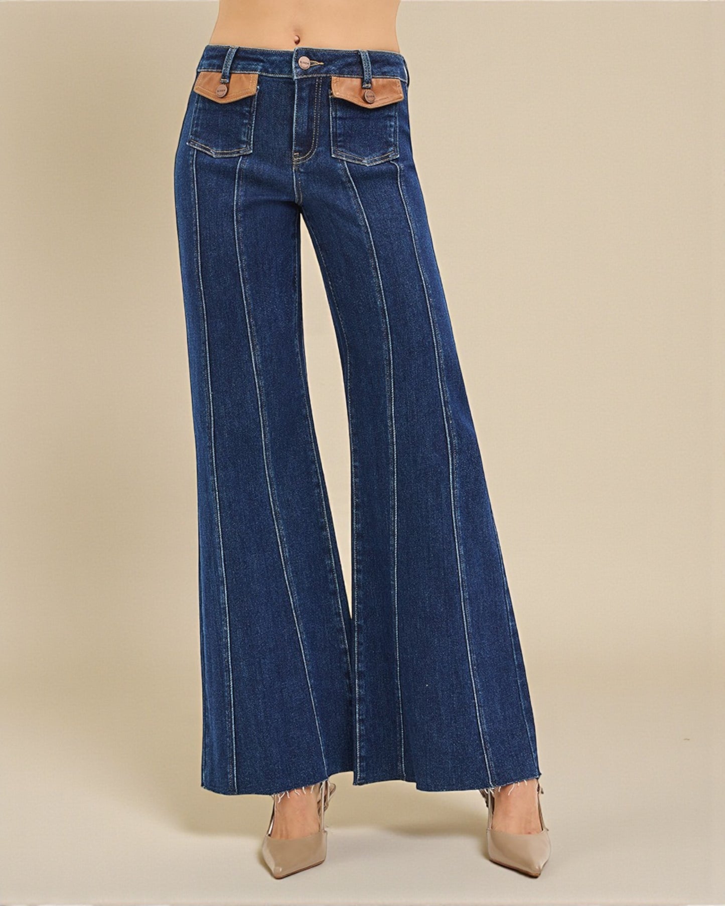 Dark Wash Wide Flare Leg Jeans