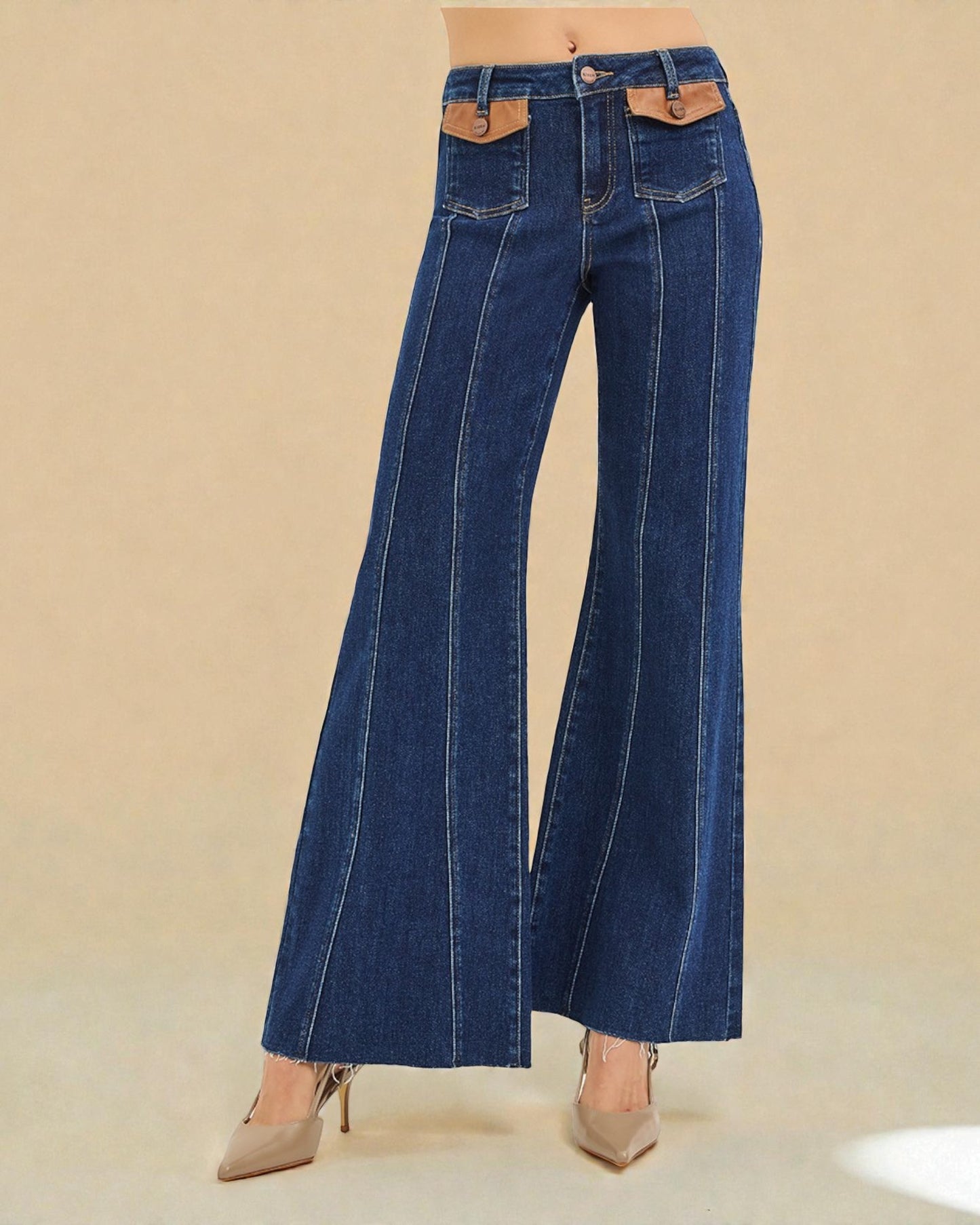 Dark Wash Wide Flare Leg Jeans